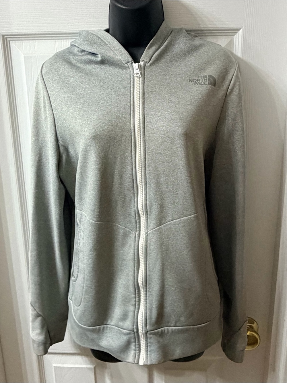 The North Face Full Zip Hoodie w/Thumb Holes Fleece lined Grey Heathered Sz M